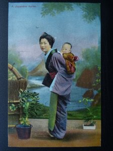 Japan A JAPANESE NURSE CARRYING BABIES Old Postcard by S.P.G. Catholic Missions