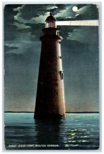 Boston Harbor Massachusetts MA Postcard Minot Ledge Lighthouse Moon Scene c1910s