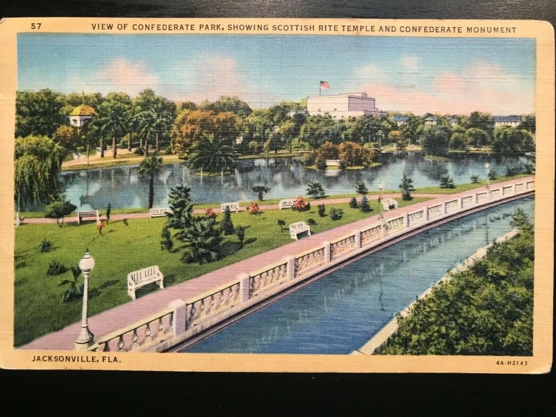 Vintage Postcard 1944 Confederate Park Scottish Rite Temple Jacksonville Florida