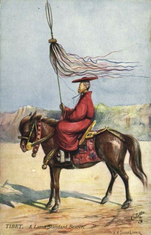 tibet thibet, Lama Standard Bearer (1910s) Tuck Oilette Postcard