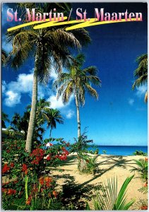 VINTAGE CONTINENTAL SIZE POSTCARD BEACH SCENE AT ST. MARTIN / MAARTEN CARIBBEAN