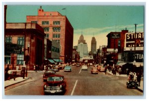 1953 Cars Scene, Oullette Avenue Windsor Ontario Canada Unposted Postcard
