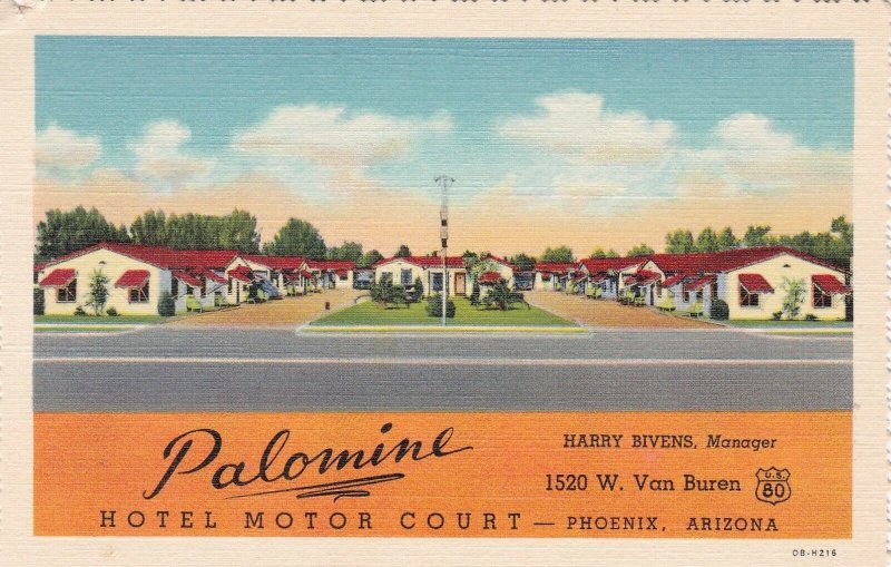 Arizona Phoenix Palomino Hotel Motor Court Curteich sk6833