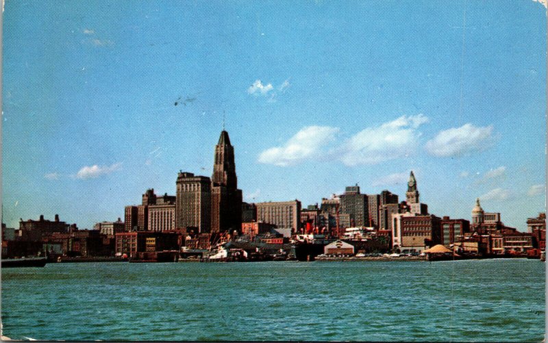 Vtg 1950s Downtown Skyline and Inner Harbor Baltimore Maryland MD Postcard