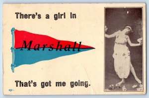 Marshall Minnesota Postcard There's A Girl Dancing Pennant c1920 Vintage Antique