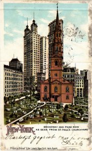 PC CPA US, NY, NEW YORK, ST PAUL'S CHURCHYARD, VINTAGE LITHO POSTCARD (b6464)