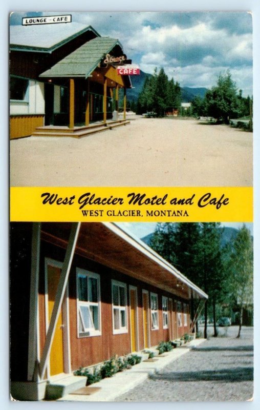 GLACIER NATIONAL PARK, MT Montana ~ WEST GLACIER MOTEL & CAFE c1950s Postcard