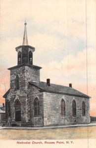 Rouses Point New York Methodist Church Street View Antique Postcard K48884