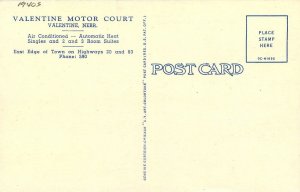 Postcard 1940s Nebraska Valentine Motor Lodge automobile Teich linen NE24-4449