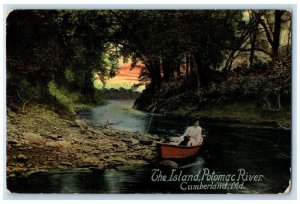 1914 Canoeing Boat Island Potomac River Cumberland Maryland MD Vintage Postcard