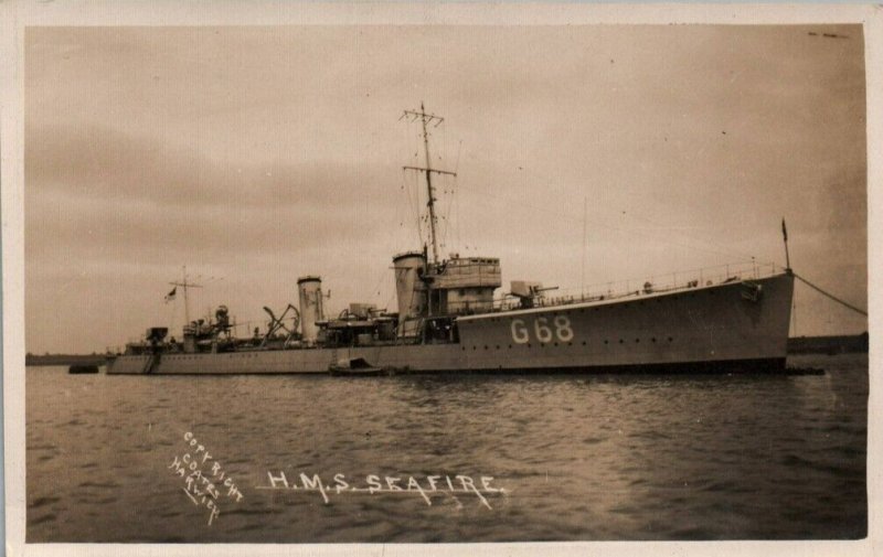 RPPC Photo British Royal Navy WWI HMS Seafire S-Class Destroyer c.1910s