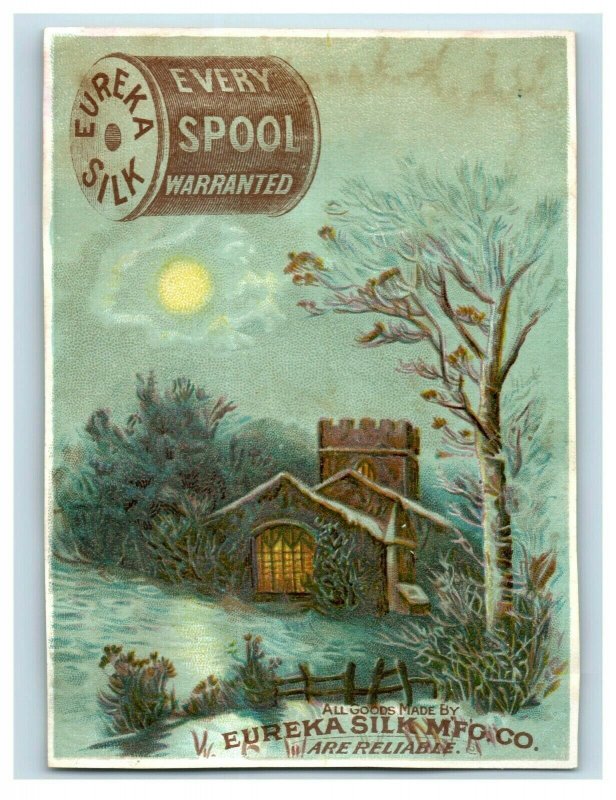 1880's Eureka Spool Silk Horace G. Low Cambridge, Mass. Night Moon Winter P196