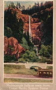 Vintage Postcard 1910's Multnomah Falls From Union Pacific System Trains Oregon