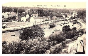 France  Pont-Aven Vue du Port, Woman walking dogs