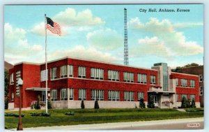 ATCHISON, Kansas KS ~ CITY HALL ca 1940s Linen Atchison County  Postcard