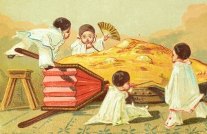 1870's-80's Clowns Boys Making Giant Pie Lovely Victorian Trade Card F86