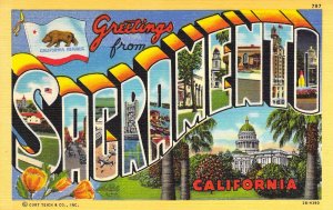 Linen Era Large Letter, Curt Teich, Sacramento, CA, California,  Old Postcard