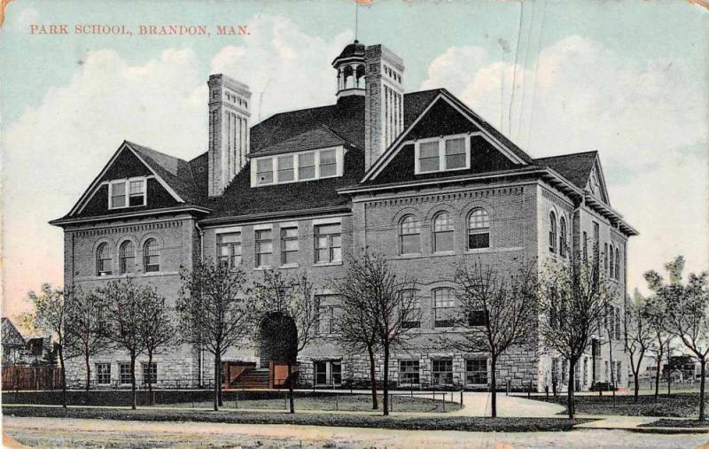 Brandon Manitoba Canada Park School Antique Postcard J54842