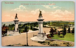 Pittsburgh Pennsylvania~Highland Park Entrance~Statues~Columns~c1910 Postcard