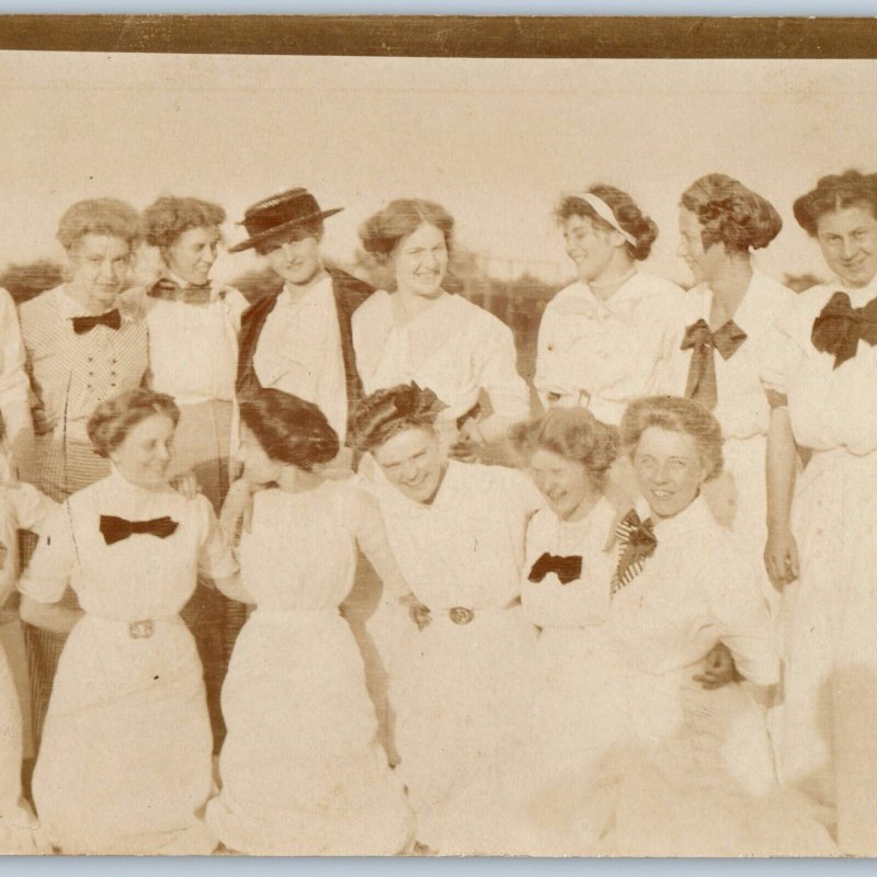 c1910s Cute Group Women Girls Smile RPPC All White Friends Lady Real Photo A193