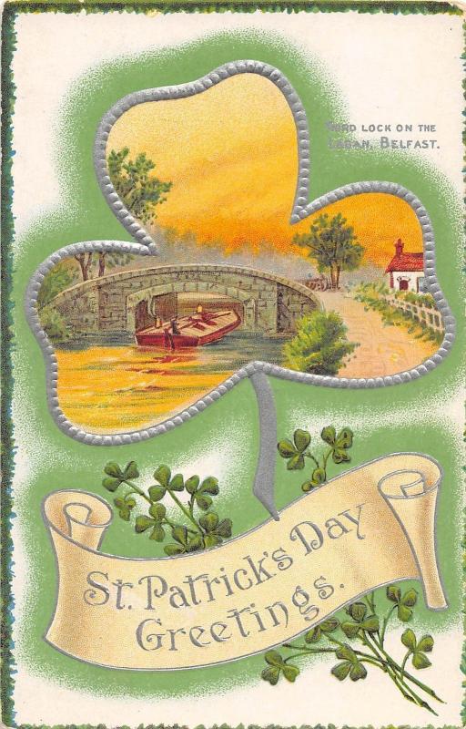 C14/ St Patrick's Day Holiday 5 Postcards Set c1910 Clover Silver Castle Cave 17