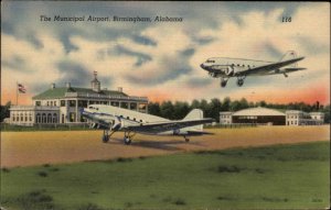 Birmingham Alabama AL Municipal Airport Airplanes Linen Vintage Postcard