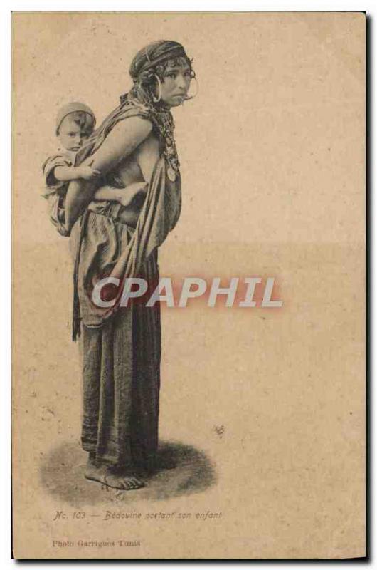 Old Postcard Eastern Beauty Bedouine carrying her child