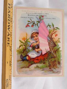 C.W Lake & Co Groceries Crockery Lamps Child Big Pink Fan Wildflowers #I