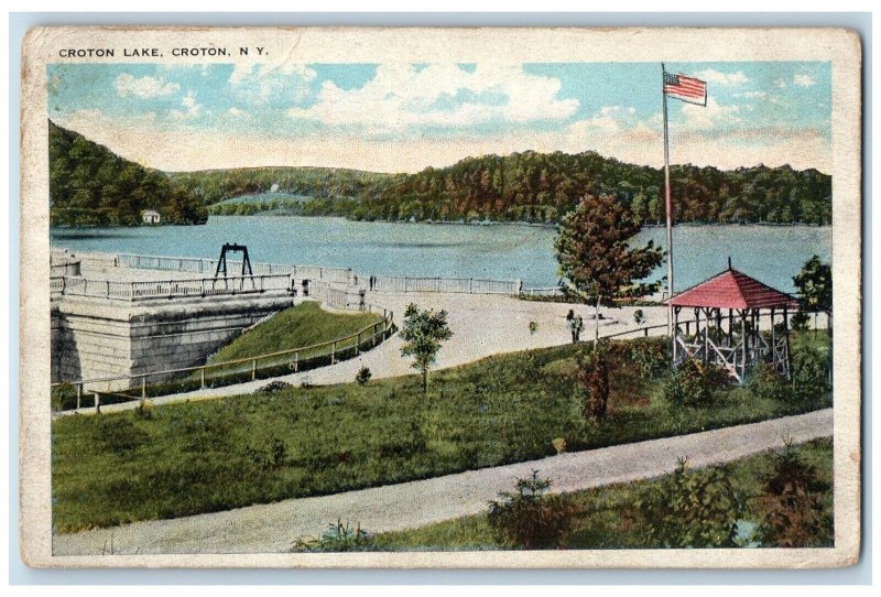 1921 Croton Lake US Flag Road Bridge Croton New York NY Vintage Antique Postcard