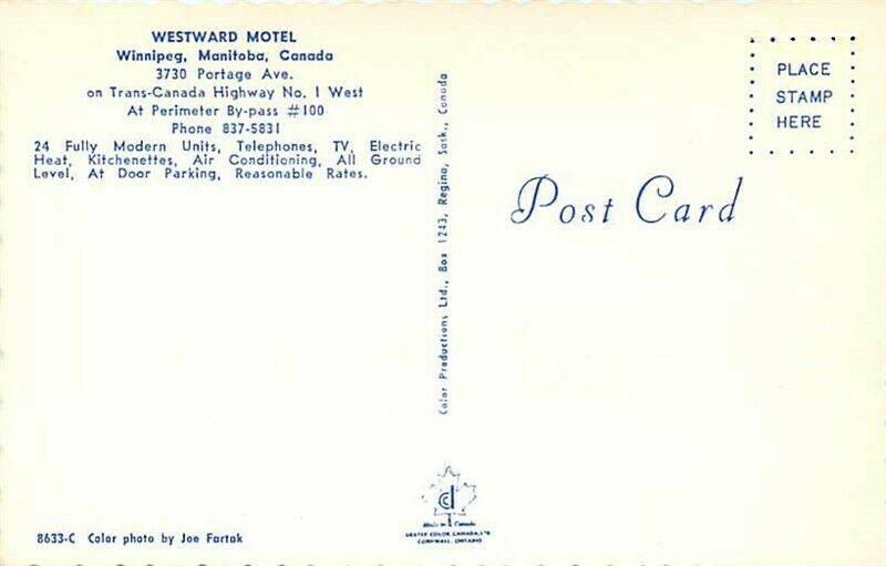 Canada, Manitoba, Winnipeg, Westward Motel, 1950s cars, Dexter Color No. 8633-C