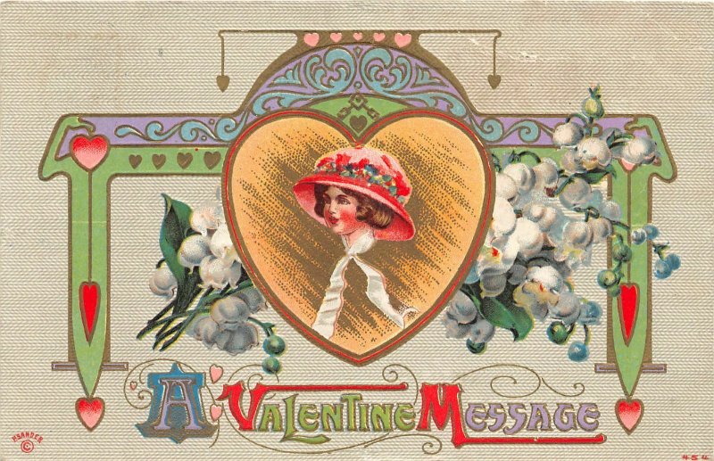 G46/ Valentine's Day Love Holiday Postcard c1910 Pretty Girl Art Nouveau 1