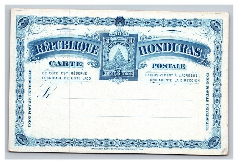 Vintage Early 1900's Private Mailing Postal Card Honduras Blue Unsigned Unposted