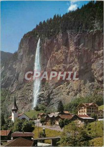 Postcard Modern und Kirche Lauterbrunnen Staubbachfall