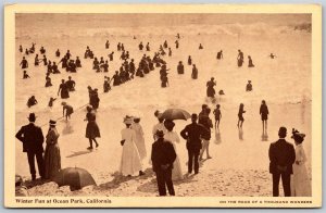 Vtg Ocean Park California CA Winter Fun Beach Surf Bathers Santa Monica Postcard