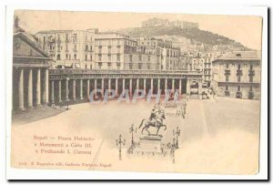 Italy Italia Napoli Old Postcard Piazza Plebiscito e Monument Third Carlo Fer...