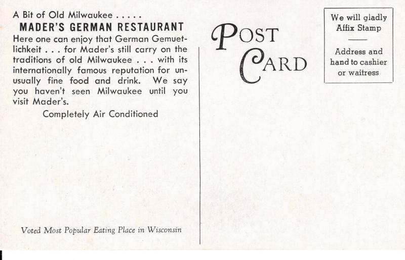 US    PC1875 MADER'S GERMAN RESTAURANT, MILWAUKEE, WIS