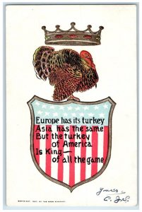 Patriotic Postcard Turkey King Of The Game Crown Embossed c1910's Antique
