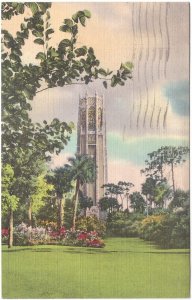 The Magnificent Singing Tower, Lake Wales, Florida, Vintage 1938 Linen Postcard