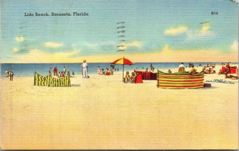 Vtg Sarasota Florida FL Lido Beach 1940s Old Linen View Postcard