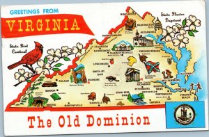 postcard Greetings from Virginia  The Old Dominion  - map