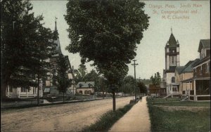 Orange Massachusetts MA South Main St. Churches 1900-20s Vintage Postcard