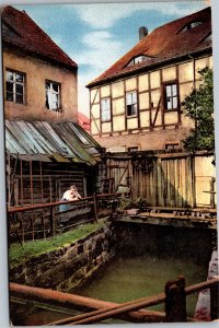 Postcard Germany Dresden Weisseritzmuhlgraben water chanel and painter's hall