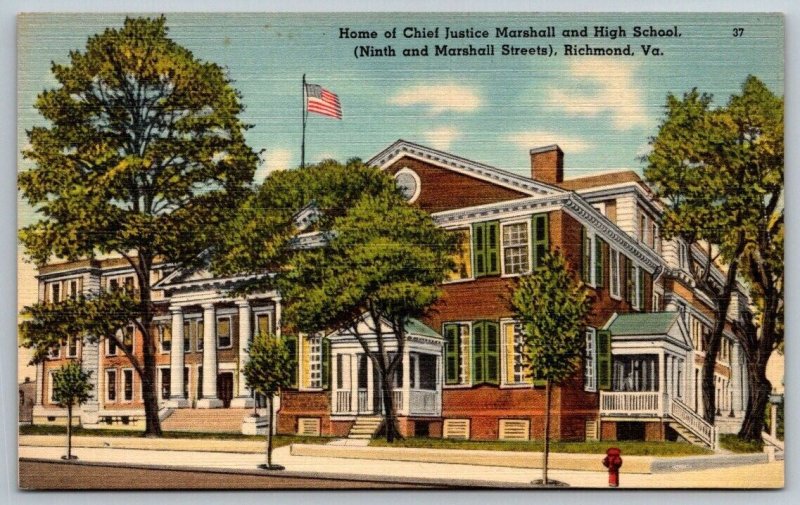 Chief Justice Marshall and High School  Richmond  Virginia  Postcard