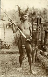 philippines, Armed Native Igorot Ifugao Warrior Mountain Province (1920s) RPPC