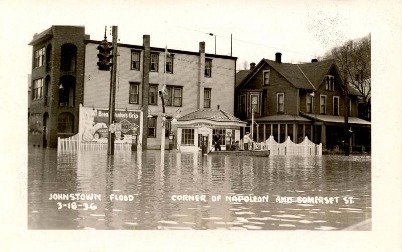 PA - Johnstown. March 18, 1936 Flood. Corner, Napoleon & Somerset St.   *RPPC