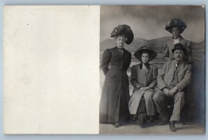c1910's Three Women Fashion Hat Studio RPPC Photo Unposted Antique Postcard