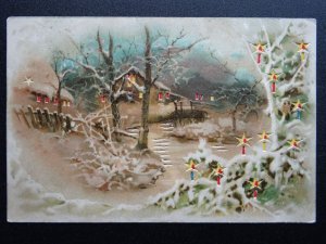 Christmas Greetings HOLD TO LIGHT Wintery Scene c1906 Postcard