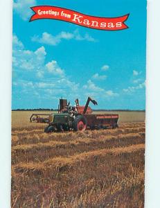 Pre-1980 KANSAS FARMING - OLD TRACTOR COMBINES GRAIN FIELD 