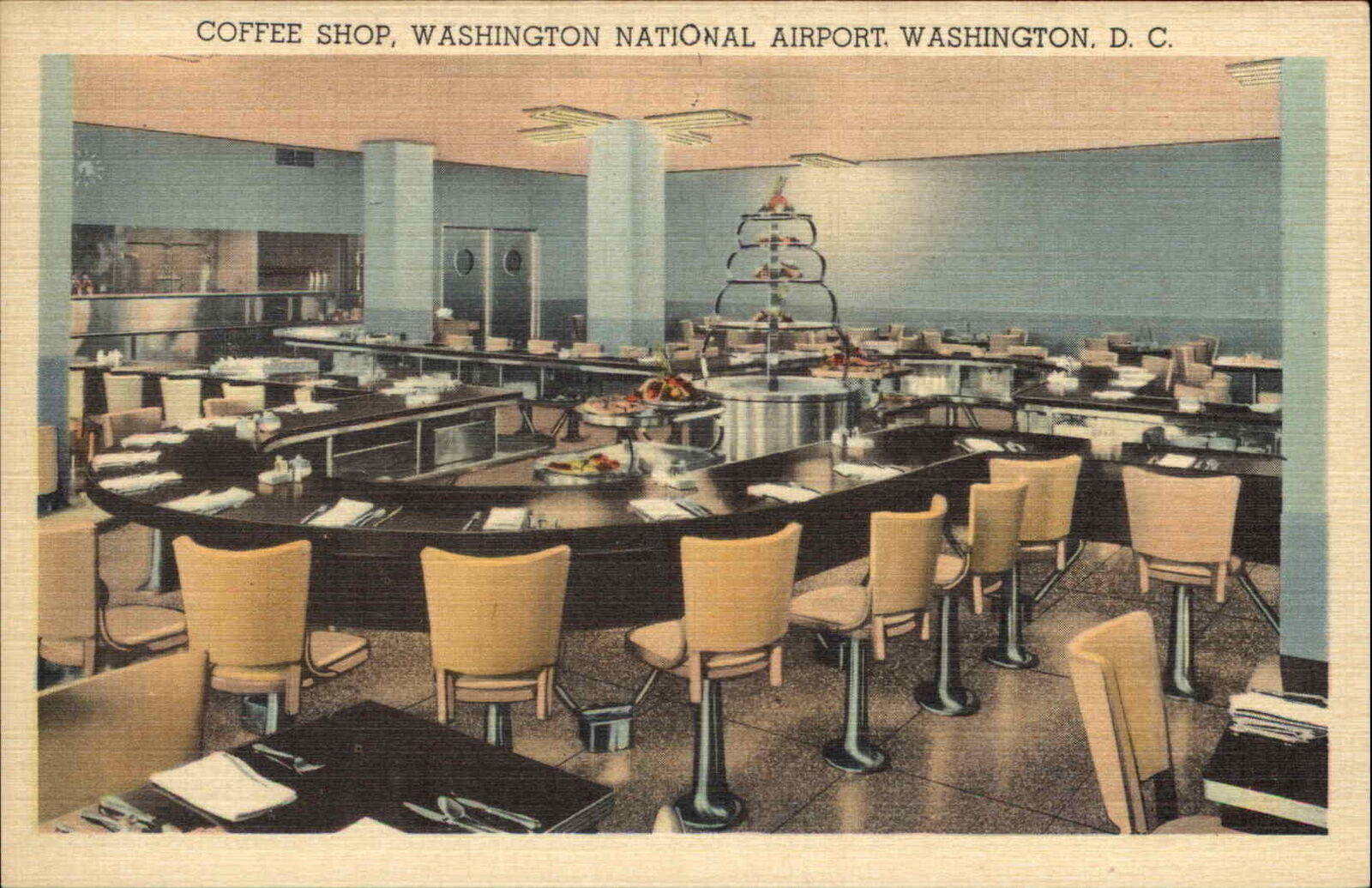 Washington D.C. Washington National Airport Coffee Shop Linen Vintage  Postcard