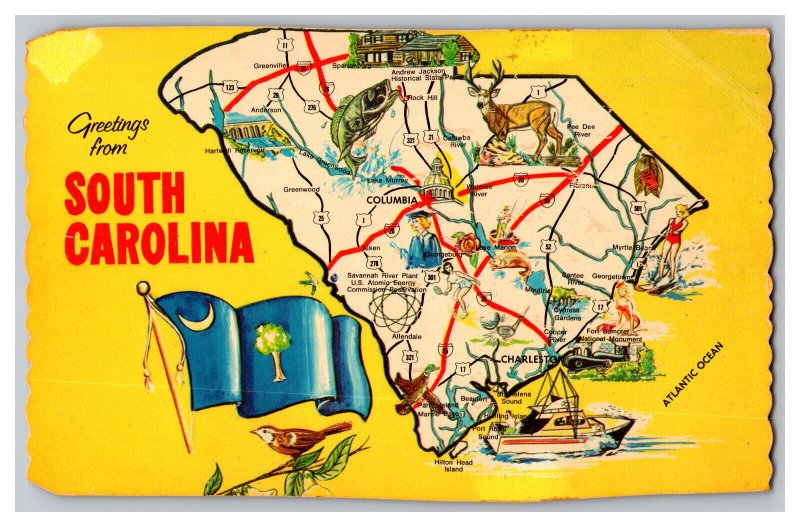 Postcard SC Greetings From South Carolina Continental View Map Card 